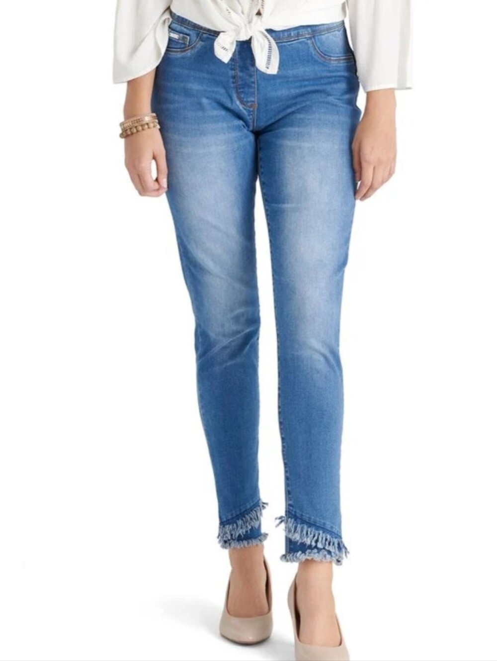 Judy Blue Medium Blue Frayed Tulip Hem Ankle Skinny Fit Jeans Size 5